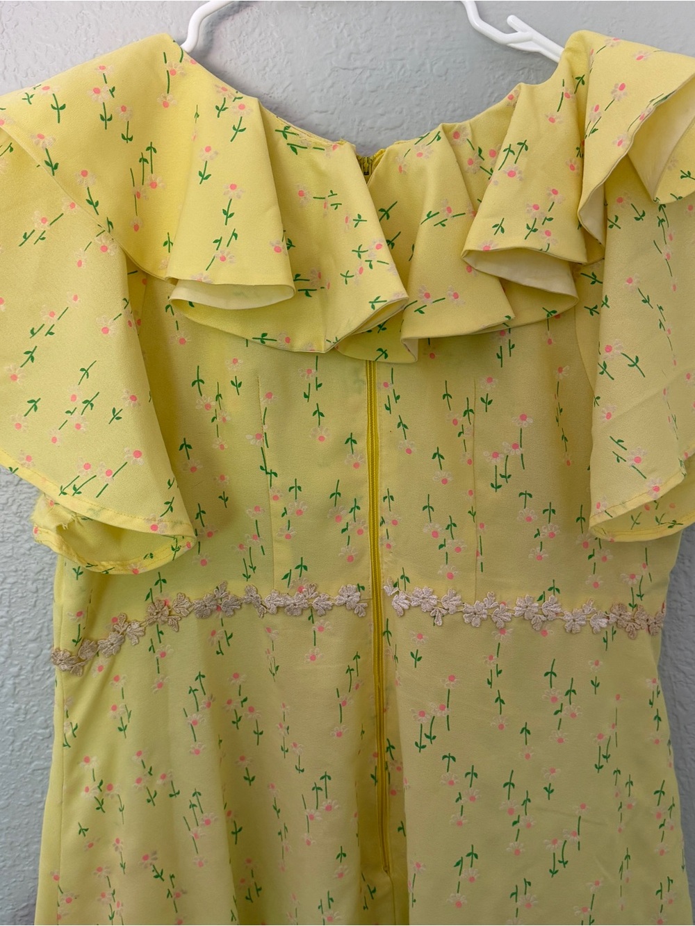 Vintage 1960s 1970s Sunny Yellow Ruffle Neck Maxi Dress - Picture 4 of 9